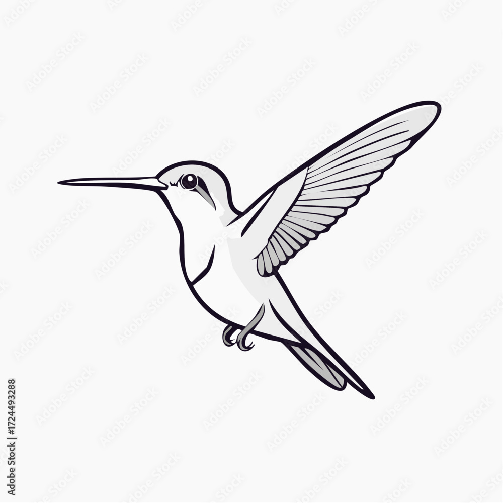Obraz premium Serene Monochromatic Line Art Hummingbird Minimalist Vector Illustration