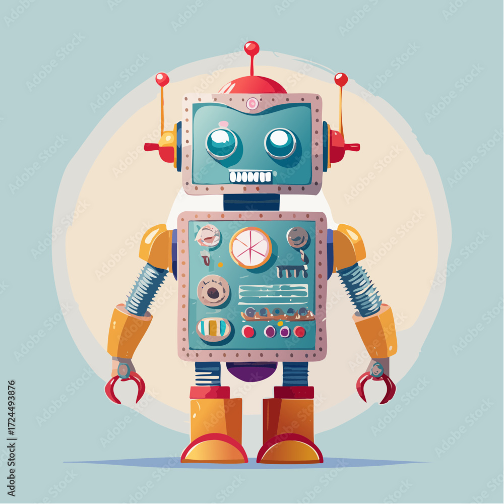 Fototapeta premium Pastel Vintage Robot Repair Minimalist Vector Illustration