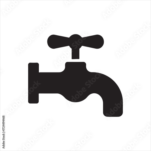 Black Faucet Icon on White Background Plumbing Fixture Symbol for Water Conservation and Hygiene Awareness Campaign Materials and Informational Graphics Regarding Water Usage and Resource Management