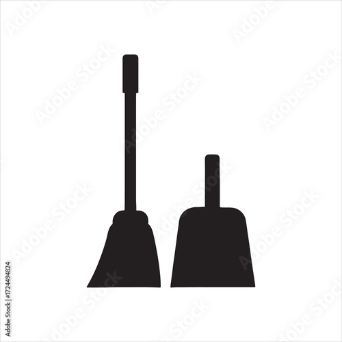 Broom and Dustpan Silhouette Cleaning Tools for Home Maintenance and Janitorial Services Depicting Cleanliness and Order A Simple Vector Illustration for Design and Decoration