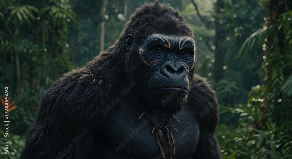 Obraz premium Large gorilla in jungle setting