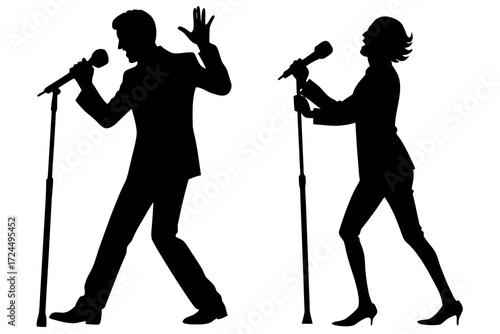 Singer with microphone silhouette illustration  isolated on white background