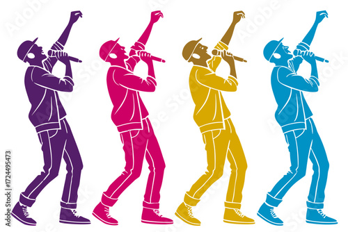 set of Singer with microphone silhouette illustration  isolated on white background