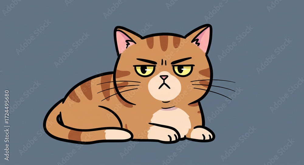 Obraz premium Grumpy Cartoon Cat on Blue Background