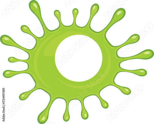 Green germ illustration, virus icon, biological hazard, infection symbol, medical vector, chemical splash, glossy blob, pathogen art, 3D style, microbe