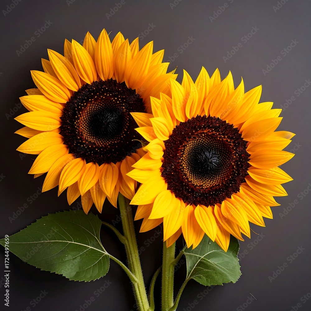 Obraz premium Two sunflowers on dark background
