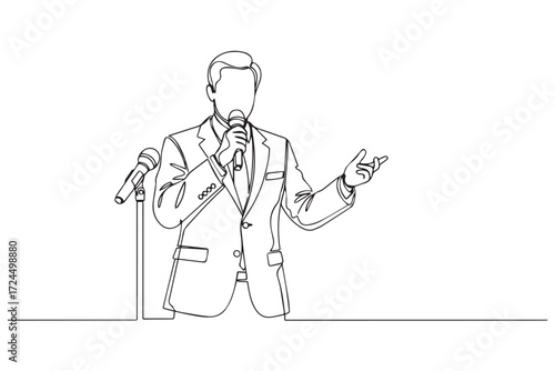 Man in a suit speaking into a microphone, isolated on Transparent Background