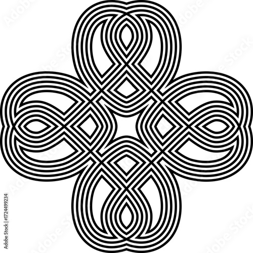 Decorative Lucky Clover Line Art Icon - Simple Abstract Vector Symbol (Black and White)