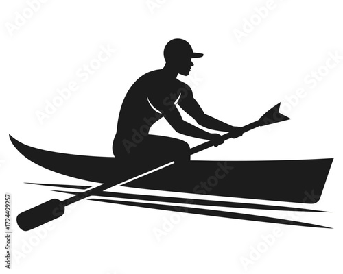 Rower rowing boat silhouette vector isolated on white background