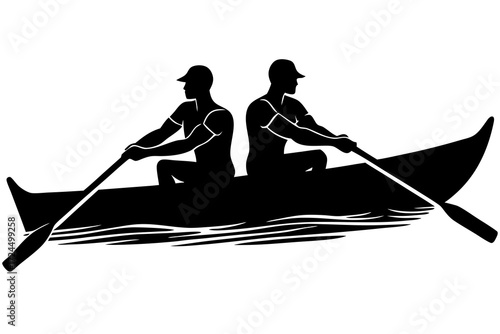 Rower rowing boat silhouette vector isolated on white background