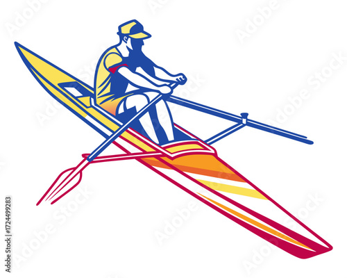 Rower rowing boat silhouette vector isolated on white background