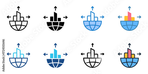 Urban sprawl icon set multiple style collection 
