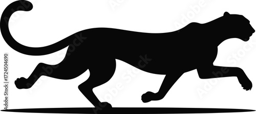 Dynamic black and white silhouette of a panther in mid stride