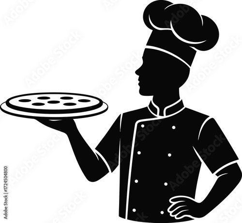 Classic pizza chef silhouette in black and white
