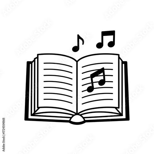 An open musical book displays notes on its pages, some floating above, suggesting invitation to explore the melodies within composition. Gospel concept.