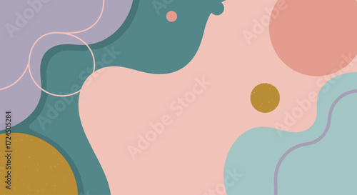 A minimalist flat design illustration showcasing a graceful interplay of soft pastel lines and curves, creating a fluid and dynamic abstract background.