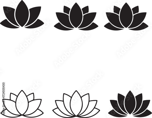 Lotus Petals Elegance: A set of lotus flower, its minimalist design and elegant contours representing peace, purity, and enlightenment in tranquil setting.