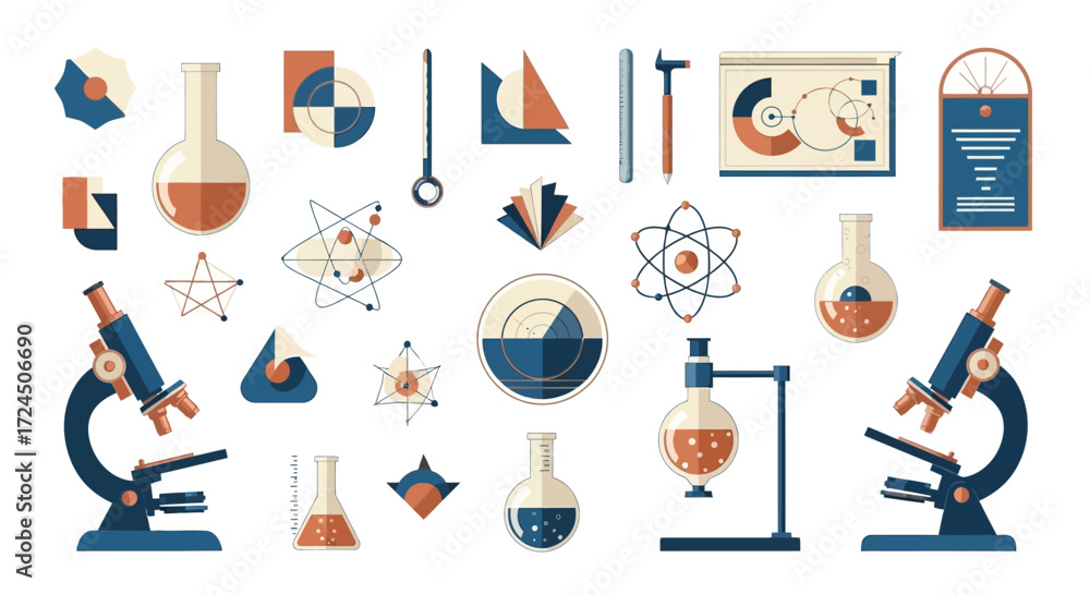 Fototapeta premium Explore the world of science with this stylish flat design set, perfect for educational projects and modern presentations, making learning visually engaging