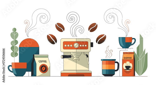 Start your day with a fresh brew using modern coffee maker design, perfect for a cafe menu, coffee shop branding, or promoting your unique roast