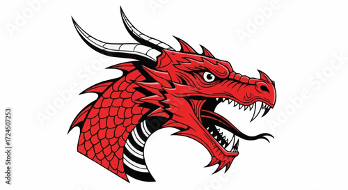 Powerful red dragon head with fierce expression, perfect for fantasy themes, mythical designs, or strong branding, originally a scalable vector graphic