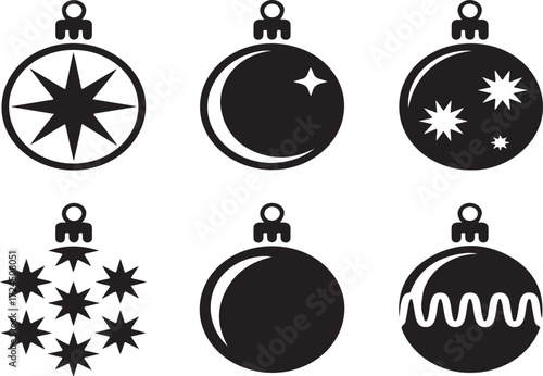 Set of six christmas ornaments with star moon and swirl designs festive holiday decor