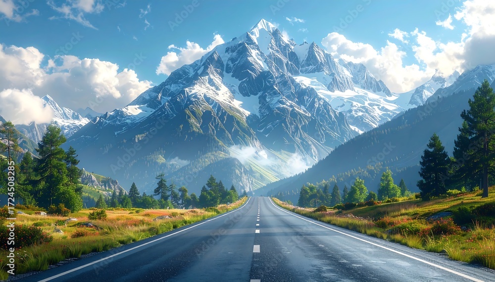 Fototapeta premium Scenic mountain road under a vibrant sky