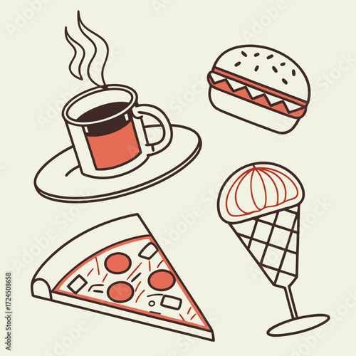 alimento, torta, caffè, icona, vettoriale, co