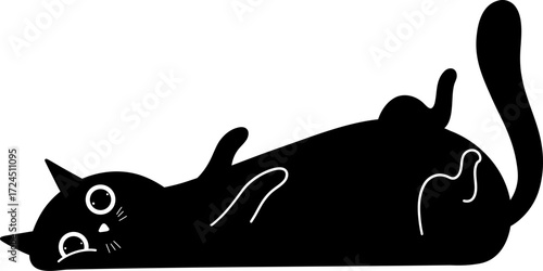 Black cat silhouette lying on its back