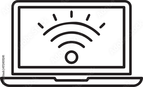 Modern laptop displaying a vibrant wireless internet connection signal, perfect for illustrating connectivity, technology, and remote work solutions