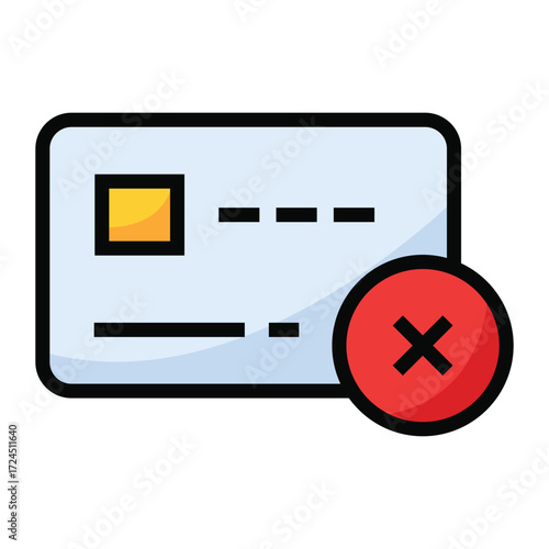 Icon of a credit card with a red circle and a cross mark