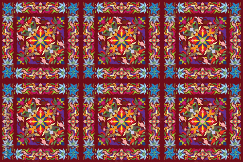 Traditional Thai art floral arabesque seamless damask pattern motif suitable for wallpaper, textile, tile, blanket, cloth, curtain and fabric design isolated illustration vector archive EPS file.