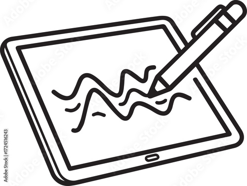 Modern digital tablet with stylus creating innovative designs, perfect for technology, design, or creative concepts, originally vector graphics