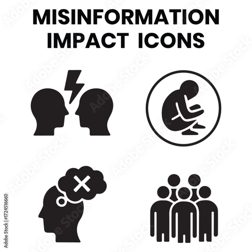 Misinformation Impact Icons: Black Silhouettes on White Background