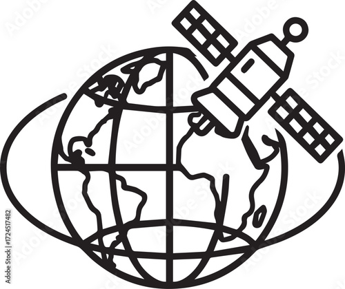 Global communication network via satellite orbiting Earth, connecting the world with technology and modern communication solutions worldwide