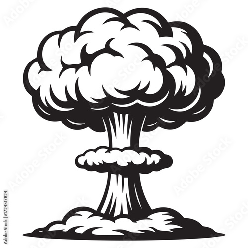 Black and White Nuclear Explosion Illustration mushroom cloud