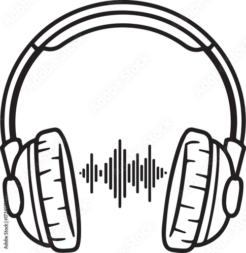 Immerse yourself in sound with headphones and vibrant audio waves, perfect for music lovers and podcast enthusiasts seeking a modern, digital listening experience