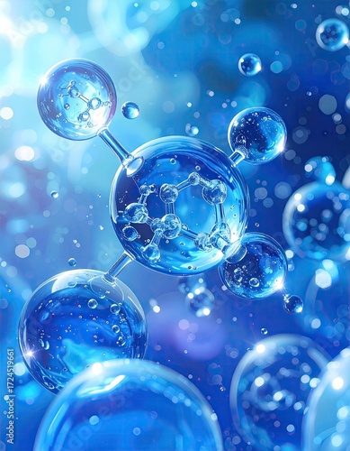 Wallpaper Mural Abstract molecular structure in a vibrant blue field of spheres Torontodigital.ca