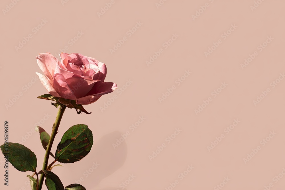Fototapeta premium Single pale pink rose against a muted peach background