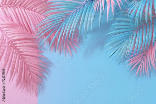 Pastel palm leaves on a pastel background