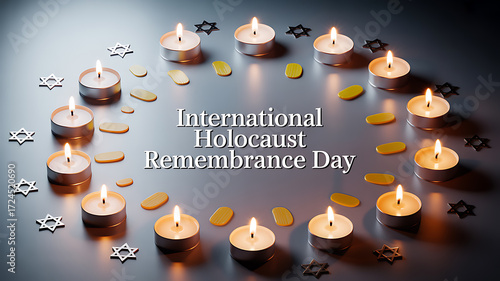 Candles and stars arranged in a circle to commemorate International Holocaust Remembrance Day