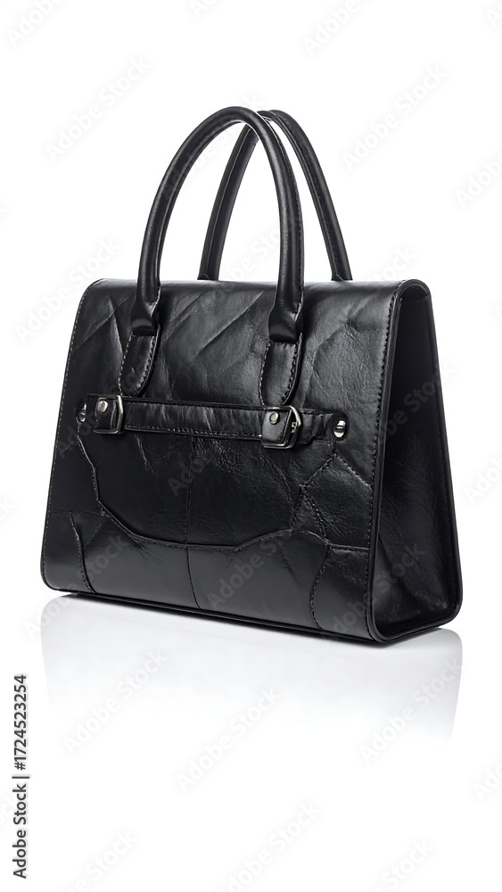 Fototapeta premium Black leather tote bag with a structured design