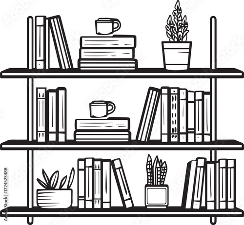 Bookshelf furniture icon clean simple linear