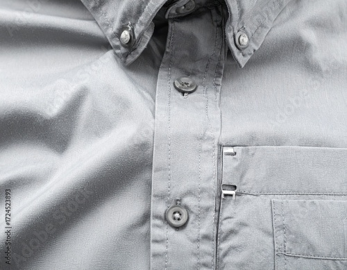 Close-up of gray button-down shirt