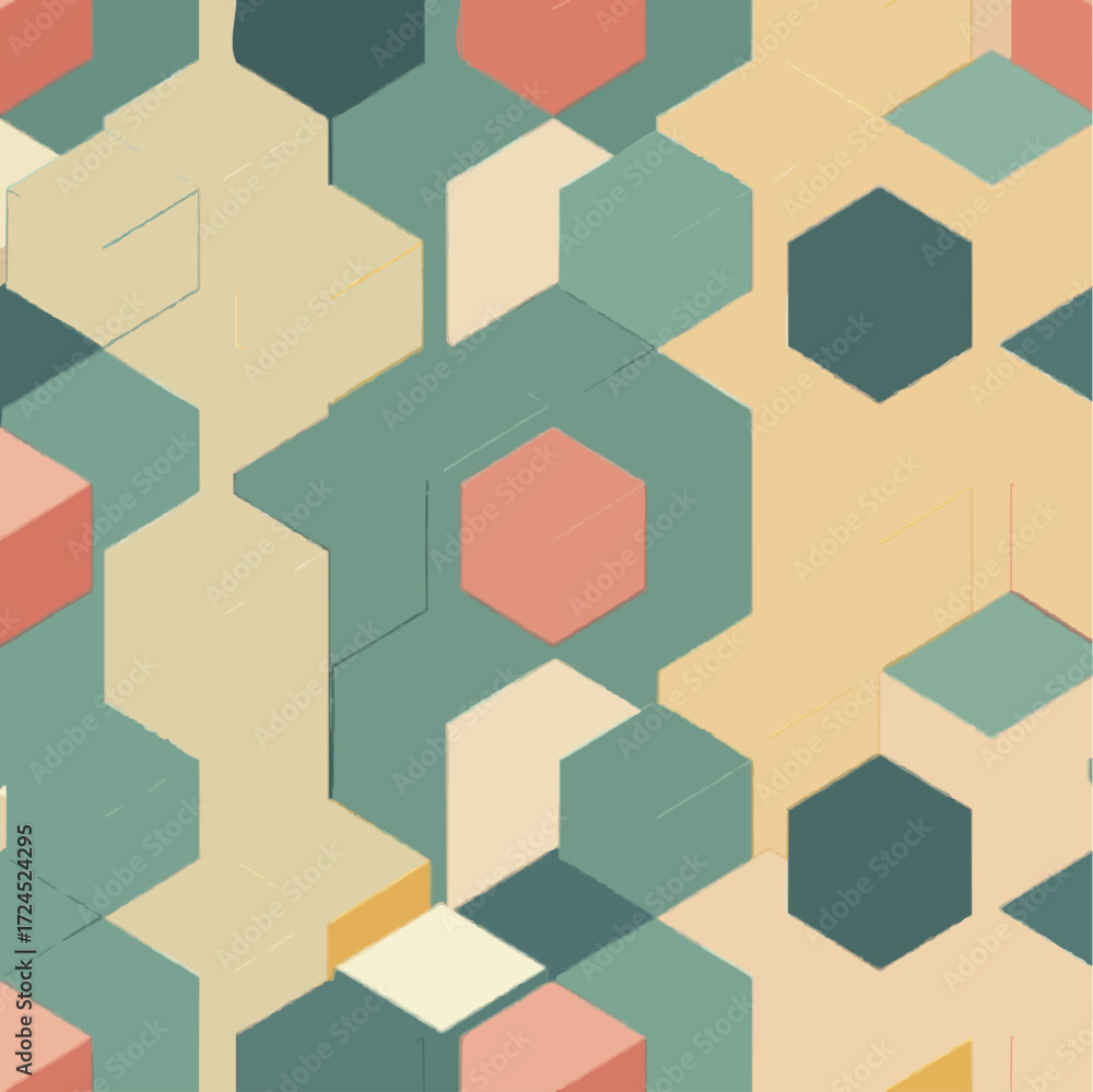 Fototapeta premium Seamless Abstract Isometric Cubes Pattern Vector