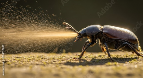 Bombardier Beetle's Fiery Defense: A Close-Up of Chemical Spray in Action