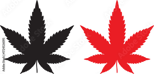 Black and Red Cannabis Leaf Silhouettes marijuana symbol