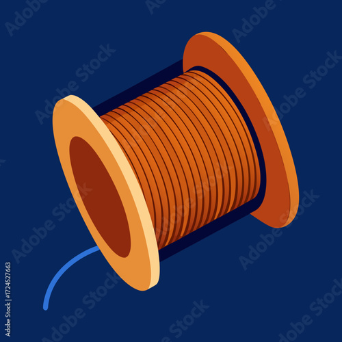 Isometric spool of wire on blue background on transparent background