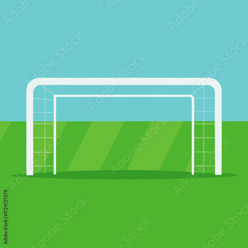 A white soccer goal on a green field view on transparent background