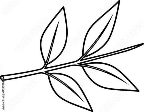 Vector leafy branch with leaves and stem silhouette design