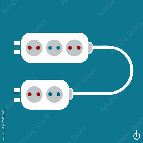 Two connected power strips on blue ground on transparent background